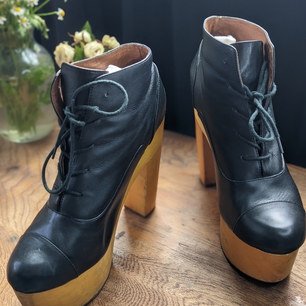 Witchy, tall, wooden heel, Vegan leather lace up platform booties